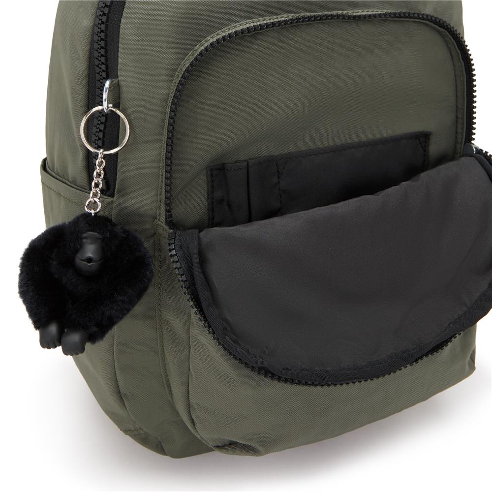 Kipling SEOUL S, Kleiner Schulrucksack mit 11-Zoll-Tabletfach, 14L, Green Moss (grün)
