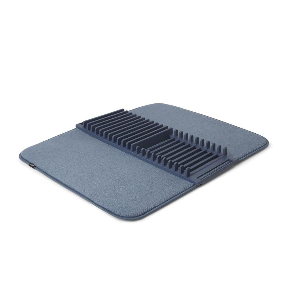 Umbra Udry Geschirr Abtropfgestell und Mikrofaser Abtropfmatte, Faltbar, Platzsparend, 61 x 45 cm, in Denim