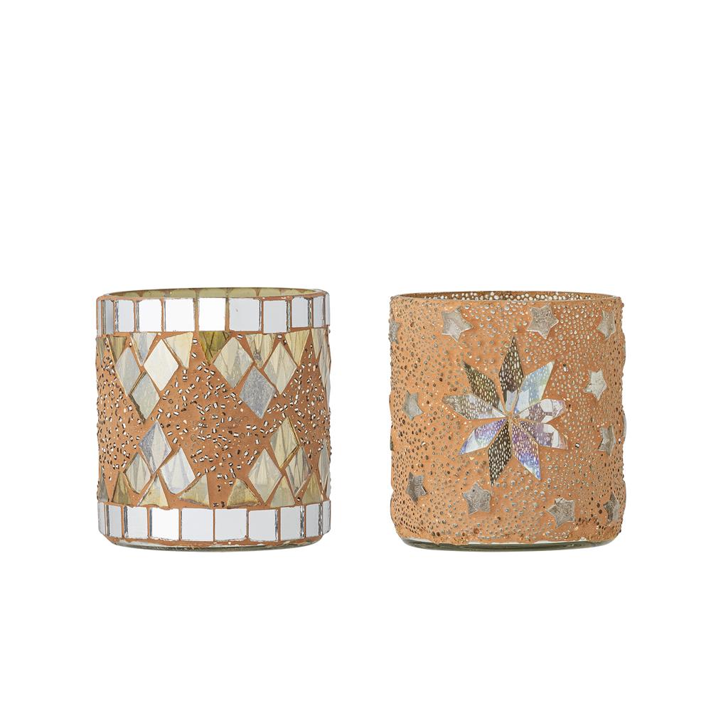 Bloomingville Miya Windlichter, Glas 2er Set Teelichthalter mit Mosaik-Effekt
