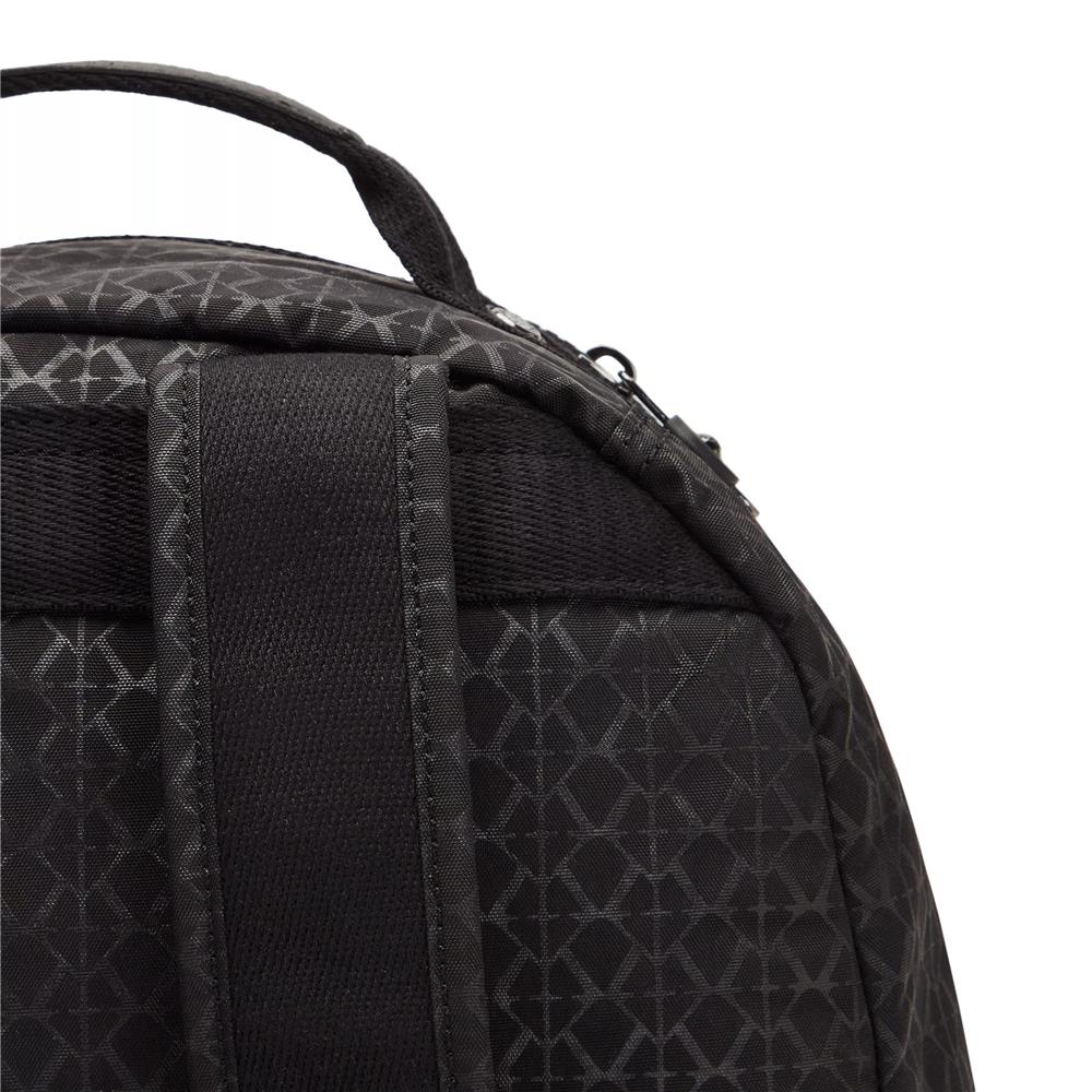 Kipling SEOUL L, Großer Schulrucksack mit 15-Zoll-Laptopfach, 27L, Signature Emb (schwarz)