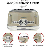 Ariete Vintage Toaster, Beige, 4-Scheiben-Toaster mit 6 Bräunungsstufen, 1600W