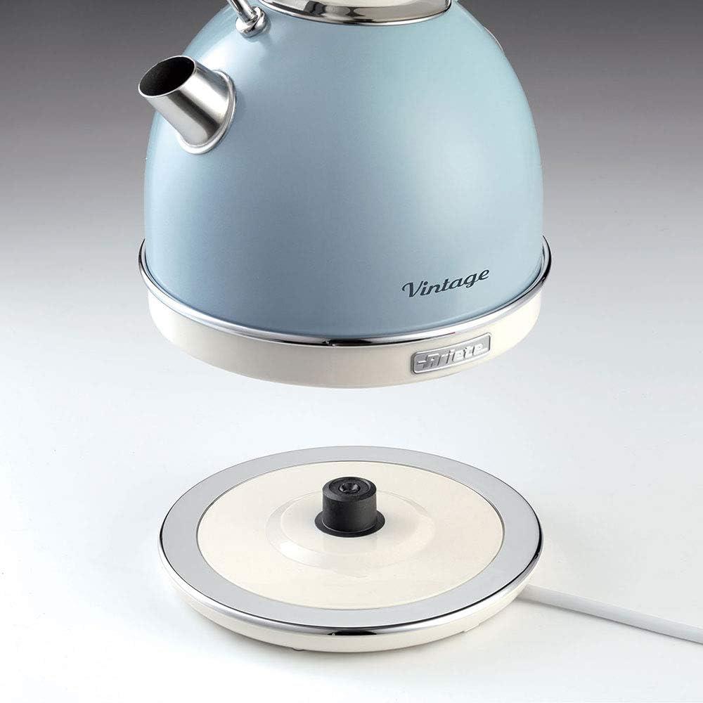 Ariete Vintage Wasserkocher, Blau, 1,7L, Edelstahlgehäuse, 2000W, Elegantes Retro-Design