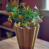 Bloomingville Penn Vase aus Steingut, Gelb – kunstvolle Vase mit gewellten Rändern