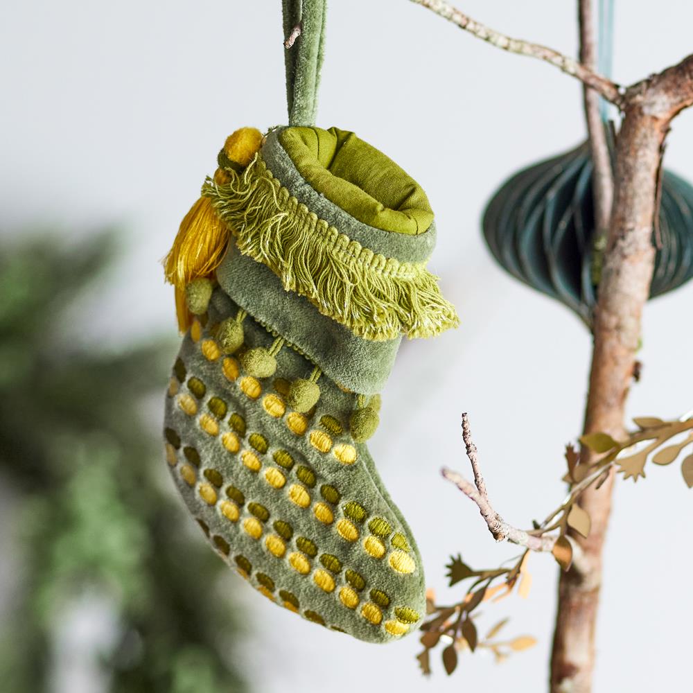 Bloomingville Jeanne Weihnachtsstrumpf, Grün, Stoff Anhänger Weihnachtsdeko