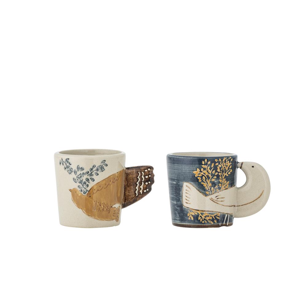 Bloomingville Hezha Espressotassen Blau – 2er-Set aus handdekoriertem Steingut