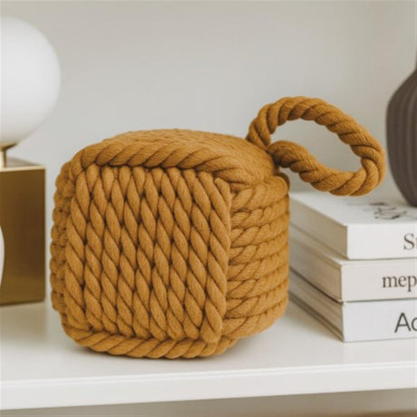 BOLTZE Türstopper quadratisch Strick Beige/Braun (2 Stück) – als Buchstütze, Fensterstopper & Türhalter