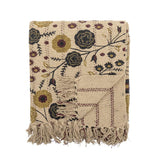 Bloomingville Eydis Decke 160x130 cm – Nachhaltige Baumwolle mit floralem Druck & Fransen