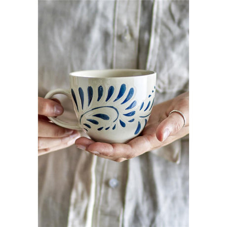 Bloomingville Heikki Tasse in Beige/Blau, 240ml, aus Steingut
