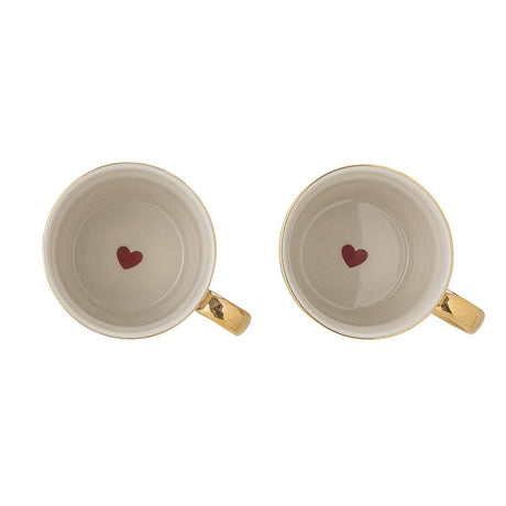 Bloomingville Jolly Tassen 2er Set 300ml rot Herzen große Kaffeetasse Teetasse Kaffeepott Weihnachten X-Mas dänisches Design