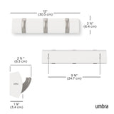 Umbra Flip Wandgarderobe, Garderobenleiste in Weiß, mit 3 beweglichen Haken in Silber
