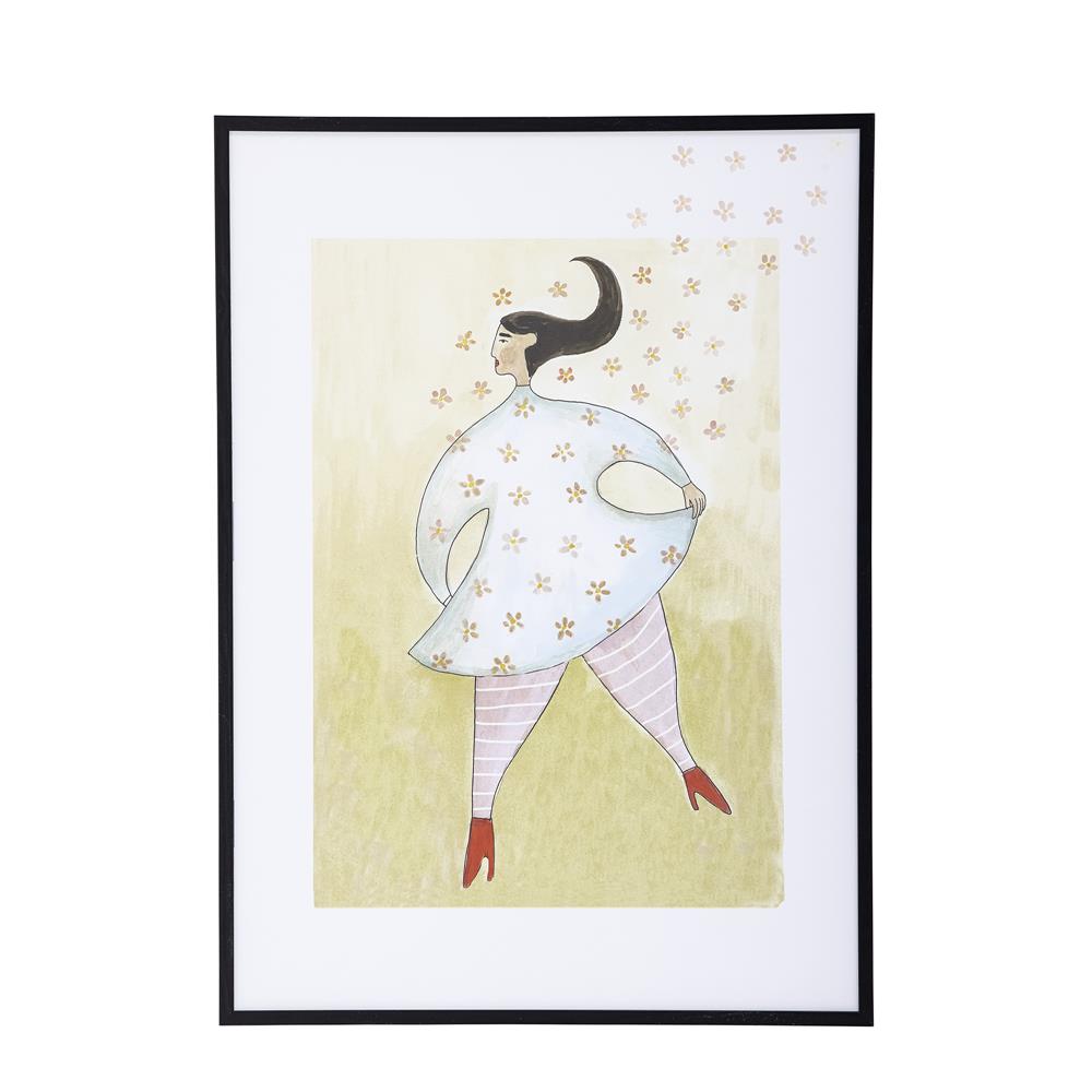 Bloomingville Ajo Illustration mit Rahmen in Schwarz, 52x72cm, aus Kiefernholz