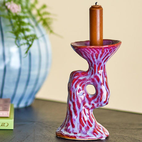 Bloomingville Ivalie Kerzenhalter, Pink, Steingut – einzigartiges Design mit reaktiver Glasur