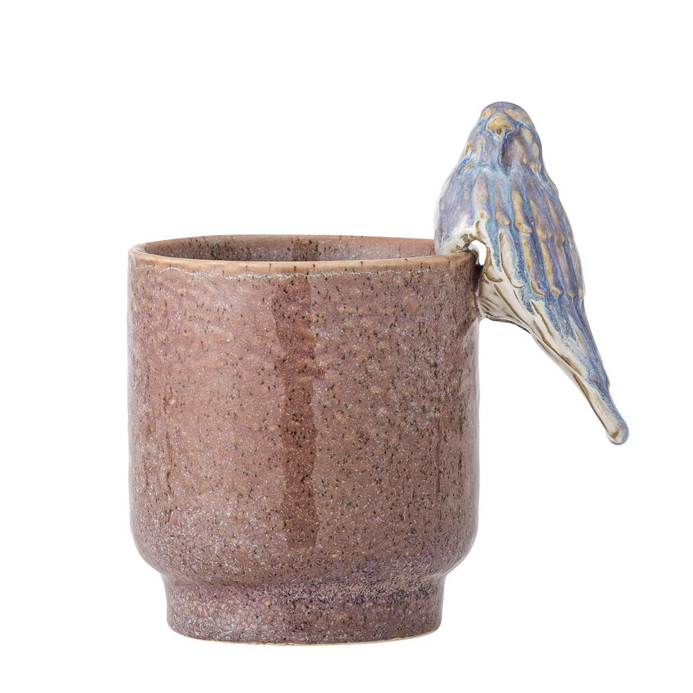 Bloomingville Larky Blumentopf aus Steingut, Rose – dekorativer Topf mit Vogel-Detail