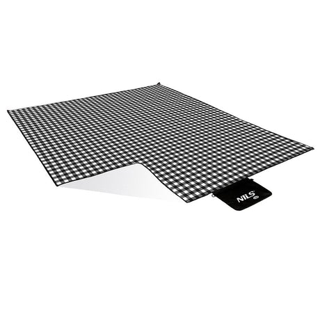 NILS CAMP Picknickdecke Schwarz/Weiß karriert 300x200 cm - große Outdoor Decke für Strand, Garten & Camping