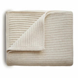 Mushie Gestrickte Babydecke Rippenmuster, Beige Melange, aus 100% Bio-Baumwolle