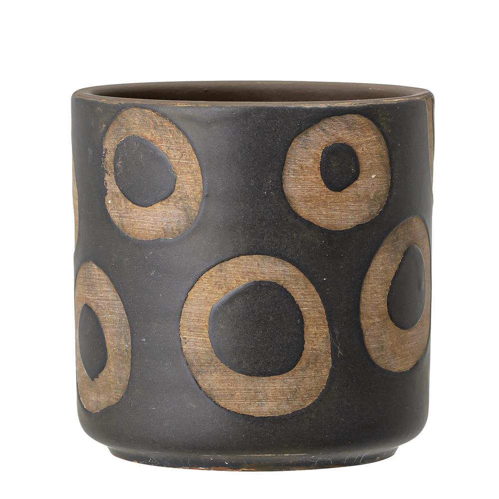 Bloomingville Avo Blumentopf 12 x 12cm Schwarz Braun Kringel Terrakotta Übertopf dänisches Design