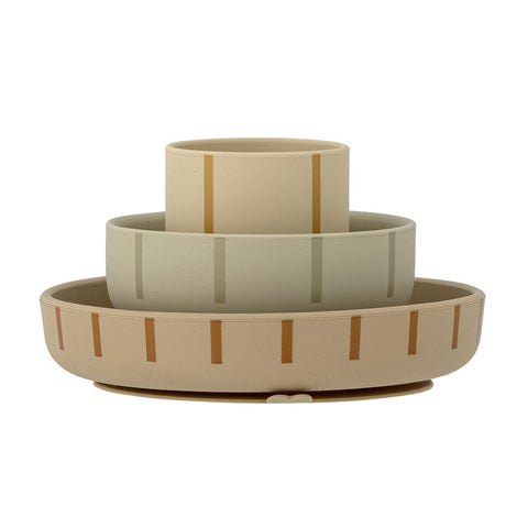 Bloomingville MINI Levi Geschirr-Set, Grün, Silikon, 3er Set mit Teller + Schüssel + Becher