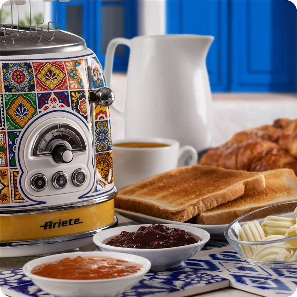 Ariete Positano Toaster, Mediterranes Design, 2-Scheiben-Toaster mit Sandwichzangen