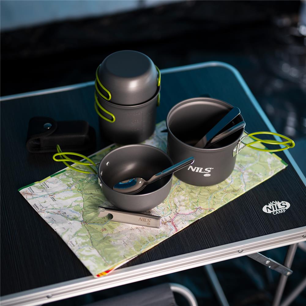 NILS CAMP Camping Kochgeschirr Set XL - leichtes Outdoor Topfset aus Aluminium für Camping & Trekking
