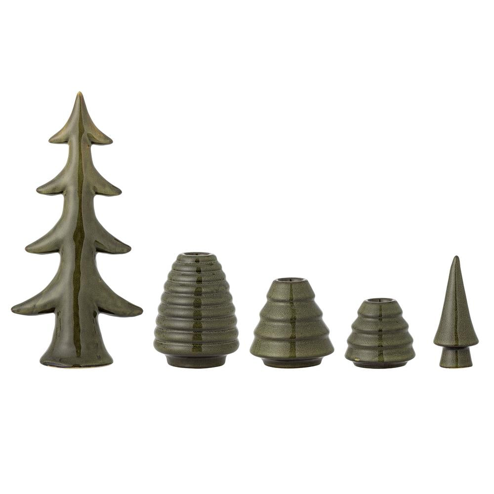 Bloomingville Woods Kerzenhalter Grün Steingut 5er Set Weihnachtsdeko