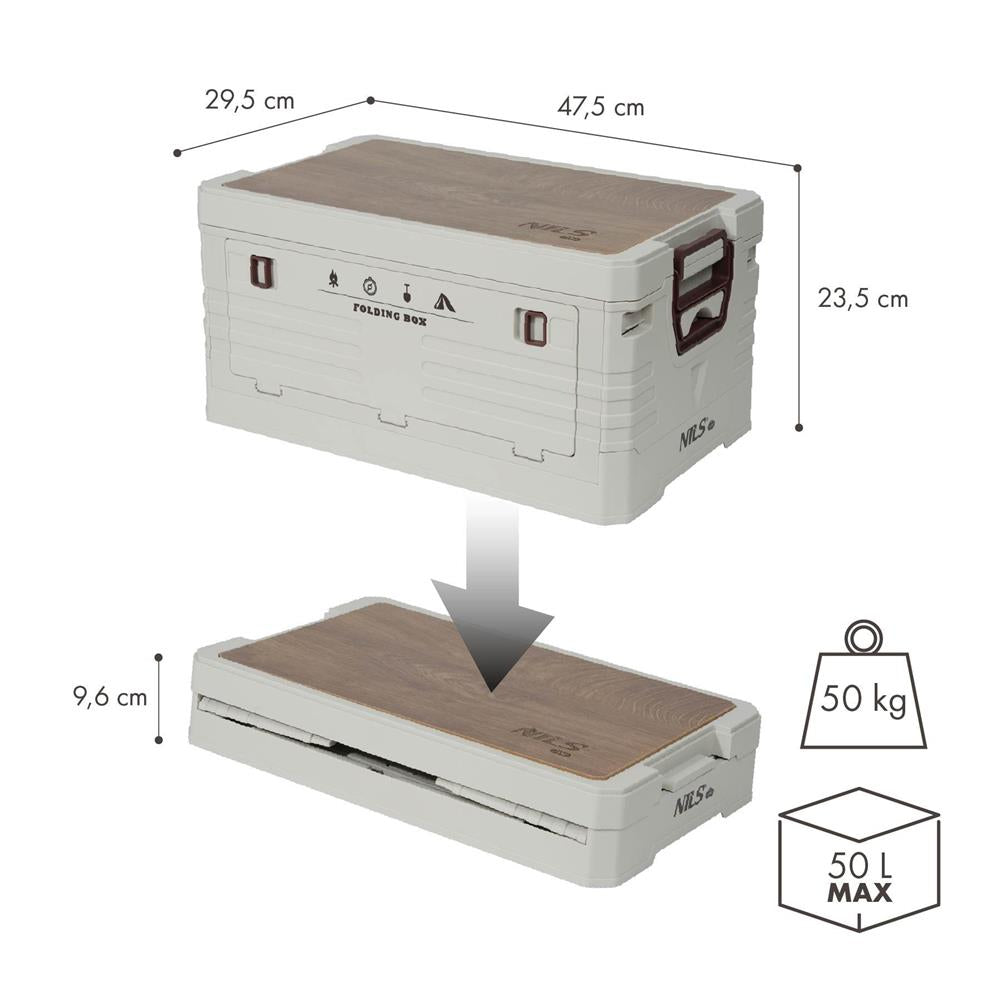 NILS CAMP Campingbox 32L mit Tischfunktion klappbar Aufbewahrungsbox Weiß