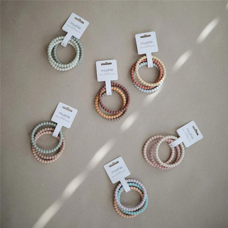 Mushie Beißring Perlen 3er Set, Linen/Peony/Pale Pink, Armband aus Silikon, BPA-frei