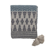 Bloomingville Milas Decke 160x130cm Blau Grau Baumwolle Quasten Tagesdecke Kuscheldecke Überwurf
