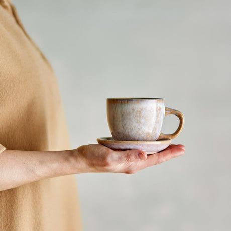 Bloomingville Brenta Tasse mit Untertasse aus Steingut in Rose 185 ml – 4er Set für Küche