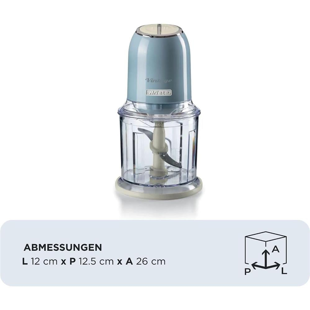 Ariete Vintage Zerkleinerer, Blau, Elektrischer Multizerkleinerer, 600ml, Retro Ice-Crusher