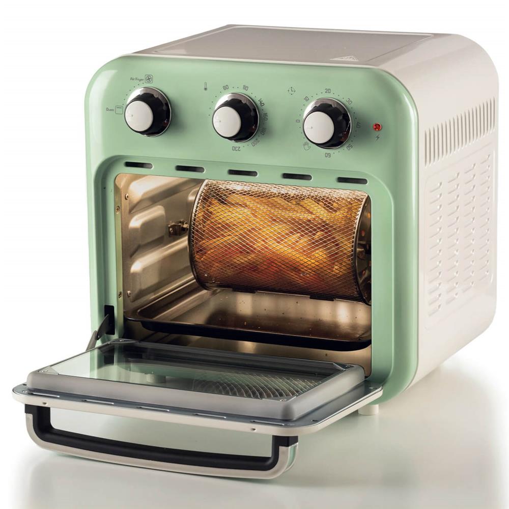 Ariete Vintage 2in1 Heißluftfritteuse und Ofen, Grün, 16L Air Fryer, 1400W, bis 230 °C, Drehspieß
