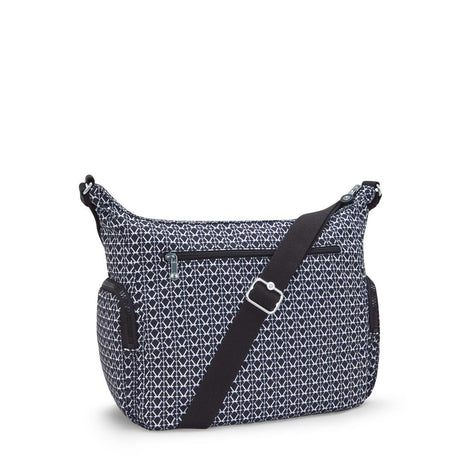 Kipling GABBIE M, Mittelgroße Umhängetasche, Signature Print (blau), Schultertasche mit Reißverschluss