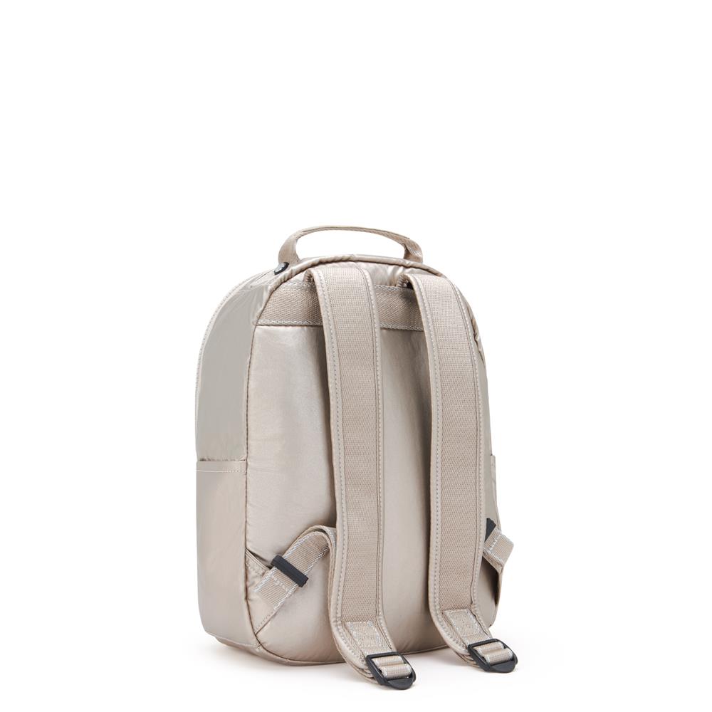 Kipling SEOUL S, Kleiner Schulrucksack mit 11-Zoll-Tabletfach, 14L, Metallic Glow (beige)