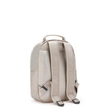 Kipling SEOUL S, Kleiner Schulrucksack mit 11-Zoll-Tabletfach, 14L, Metallic Glow (beige)