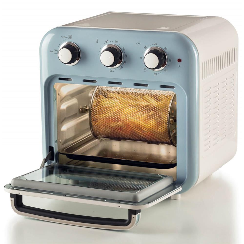 Ariete Vintage 2in1 Heißluftfritteuse und Ofen, Blau, 16L Air Fryer, 1400W, bis 230 °C, Drehspieß