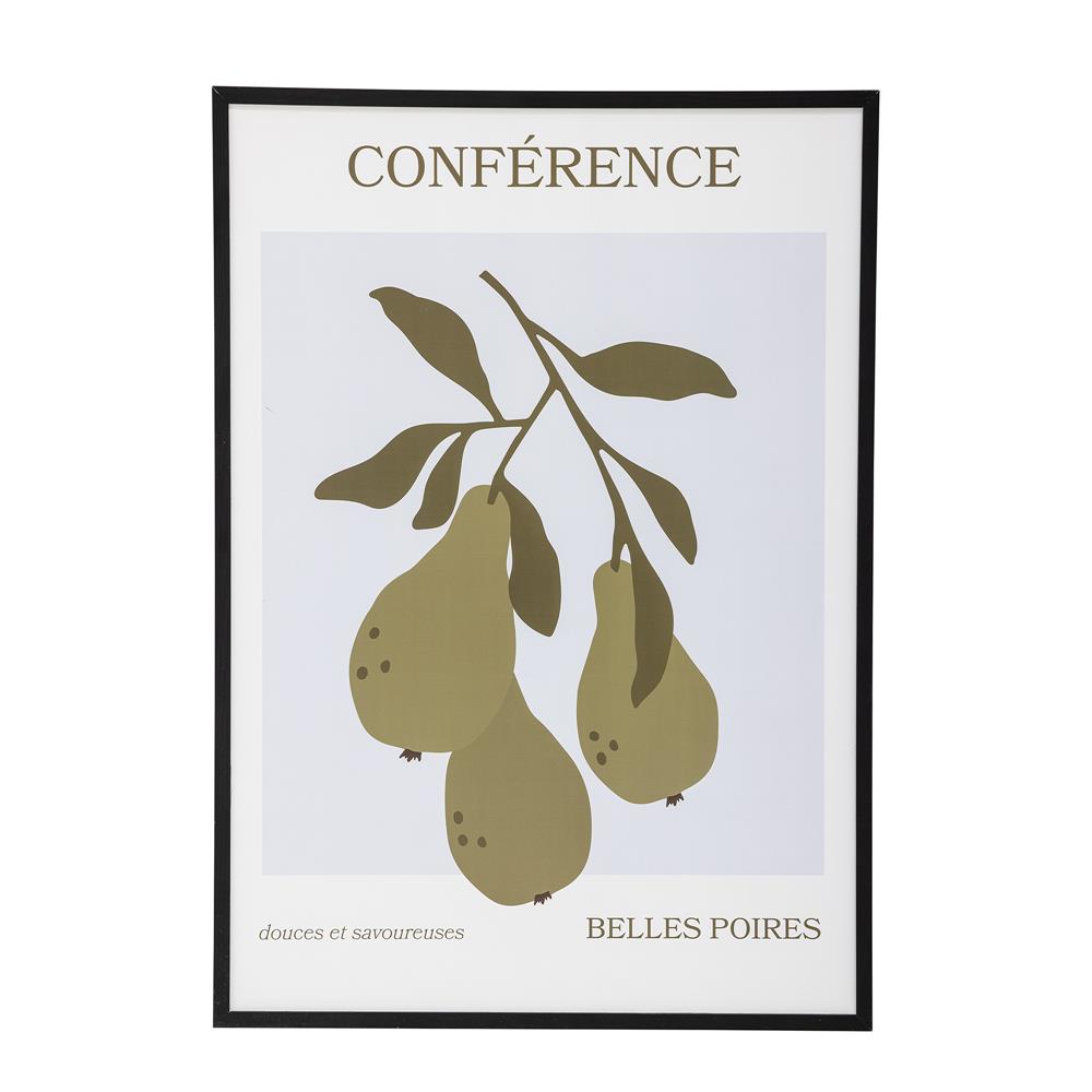 Bloomingville Poire Illustration mit Rahmen in Schwarz, 52x72cm, aus Kiefernholz