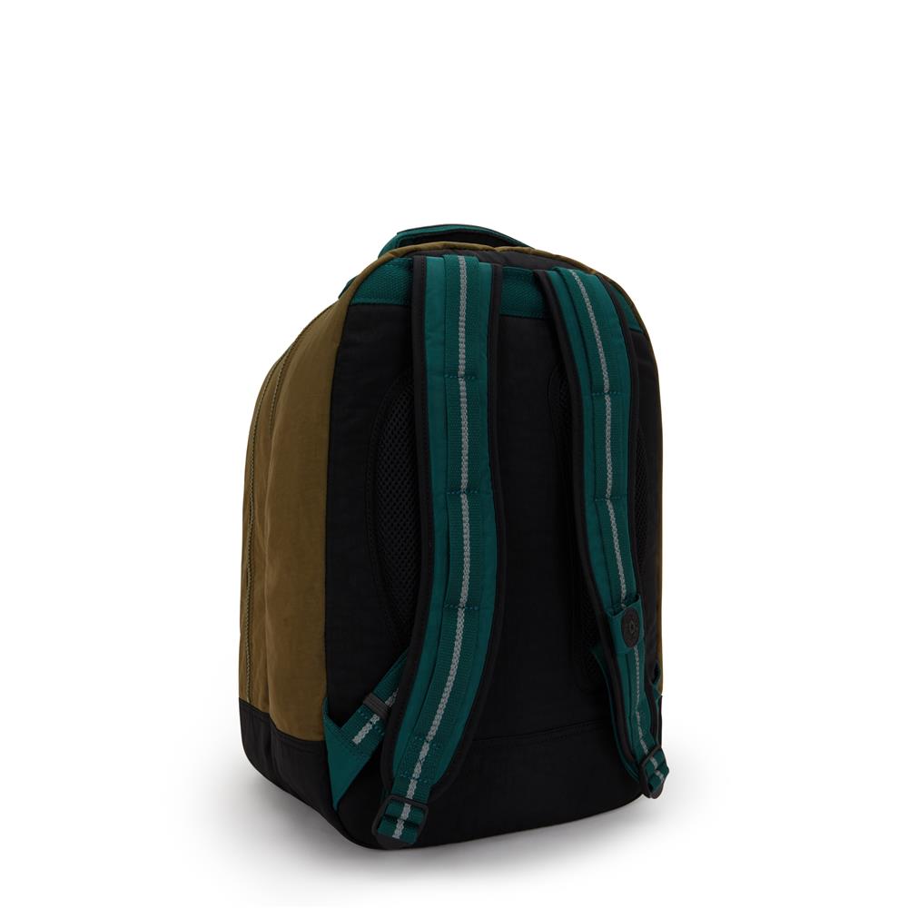 Kipling CLASS ROOM, Großer Schulrucksack mit 15-Zoll-Laptopfach, 28L, Black Khaki Block (grün)