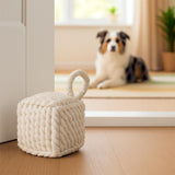 BOLTZE Türstopper quadratisch Strick Beige/Braun (2 Stück) – als Buchstütze, Fensterstopper & Türhalter
