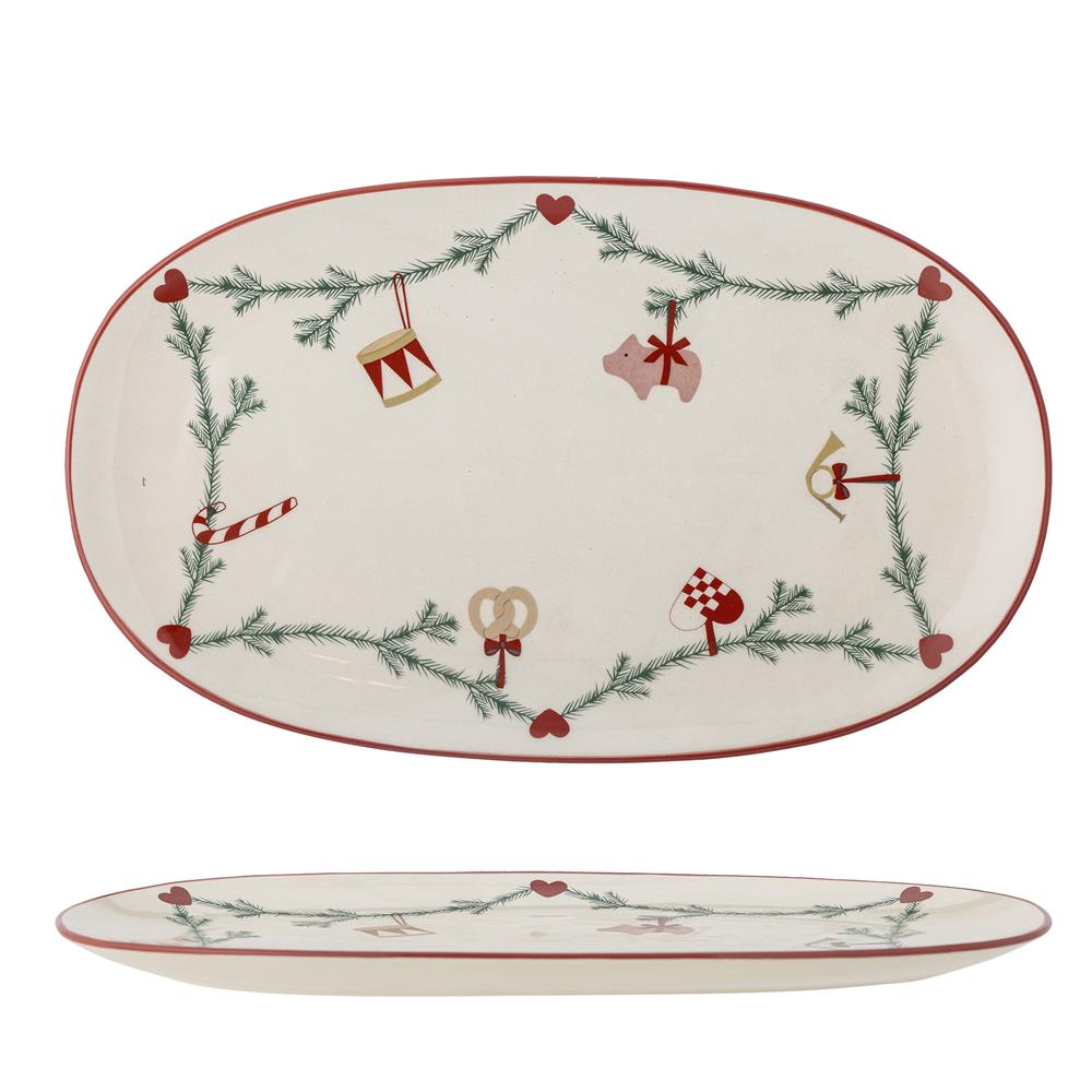 Bloomingville Yule Weihnachtsteller, Natur, Steingut 38,5 cm Servierplatte