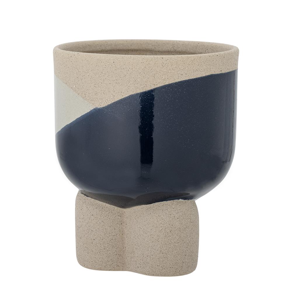 Bloomingville Iness Blumentopf, Blau, 14x17 cm, aus mattem Steingut