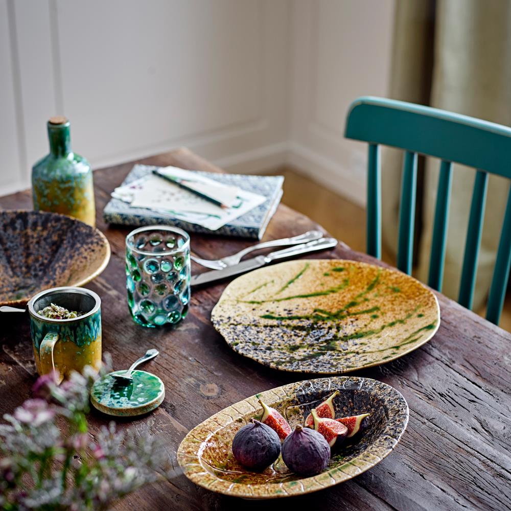 Bloomingville Yuma Becher Deckel Teesieb grün Steingut 250 ml