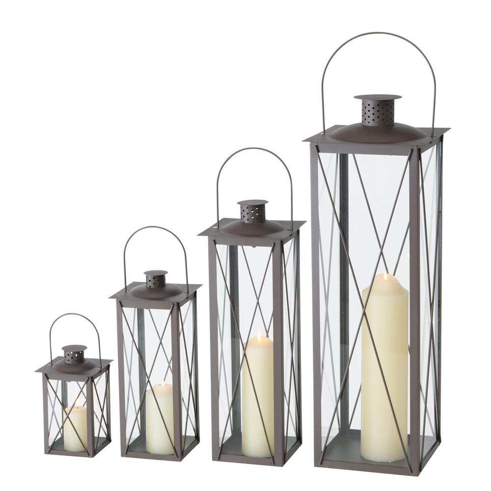 BOLTZE Laterne Farol – 4er Set aus Metall & Glas, Braun, quadratisch, 20–70 cm Höhe