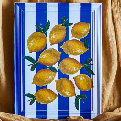 Bloomingville Limone Bild mit Rahmen bunt - Wanddeko mit Zitronenmotiv für Küche & Esszimmer