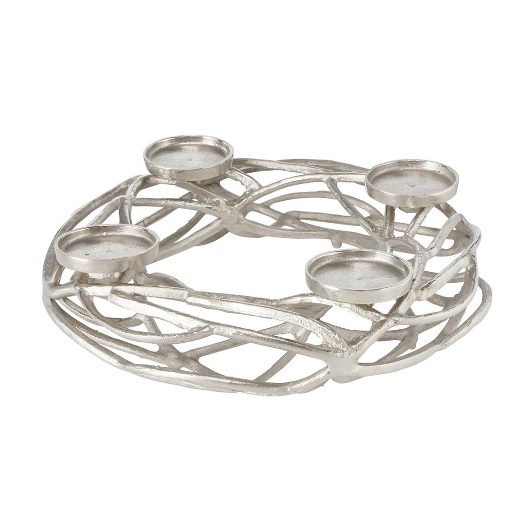 BOLTZE Kerzenleuchter Ringval Adventskranz 40cm Kerzenhalter Silber Skandinavisches Design