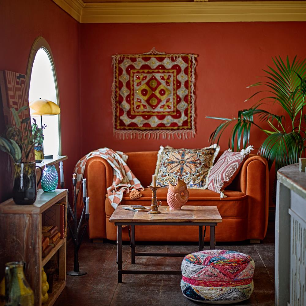 Bloomingville Asu Kissen Braun – Dekokissen 50x50 cm mit floralem Print & Fransen