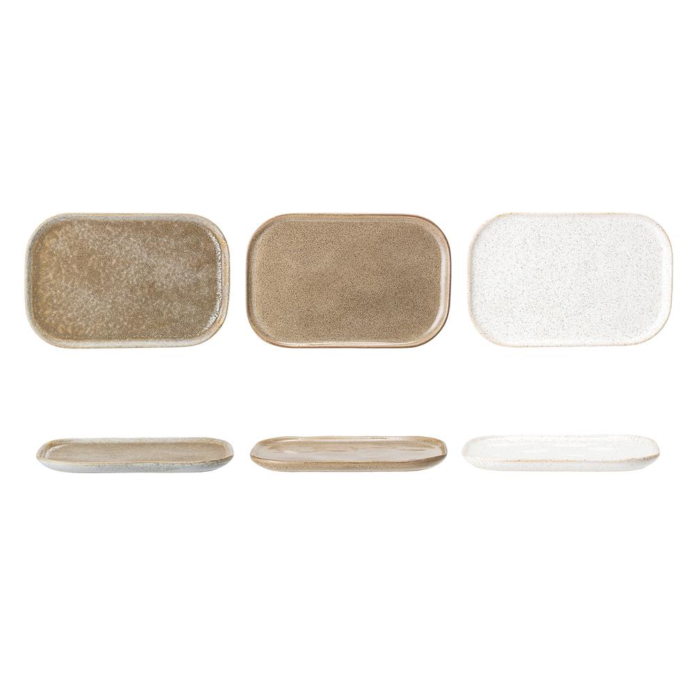 Bloomingville Addison Teller Steingut 3er Set Weiß Braun 22,5 x 14,5 cm Dänisches Design