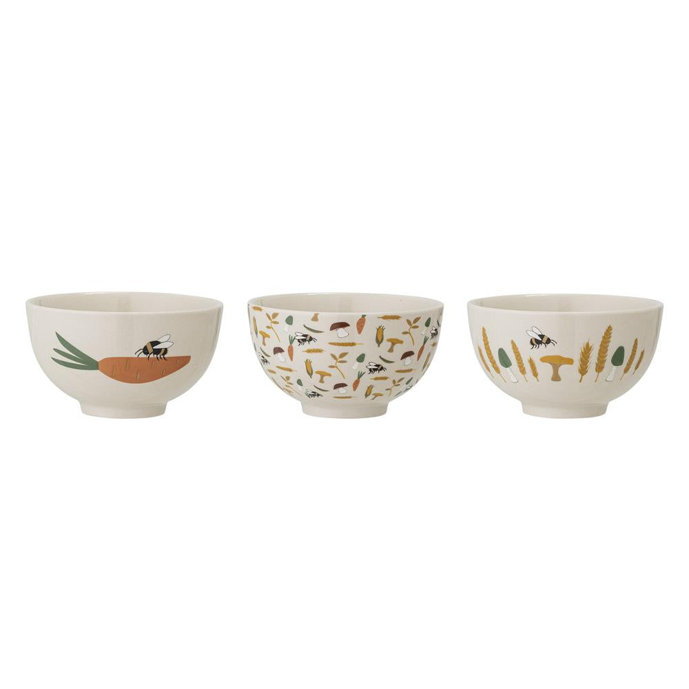 Bloomingville MINI Harvest Müslischalen 3er Set 320ml Natur Steingut Müslischüsseln dänisches Design