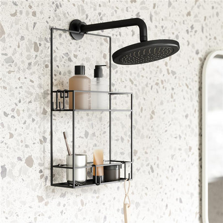 Umbra Cubiko Duschregal, Duschablage, Dusch Caddy mit 2 Ablagefächern aus Metall in Schwarz