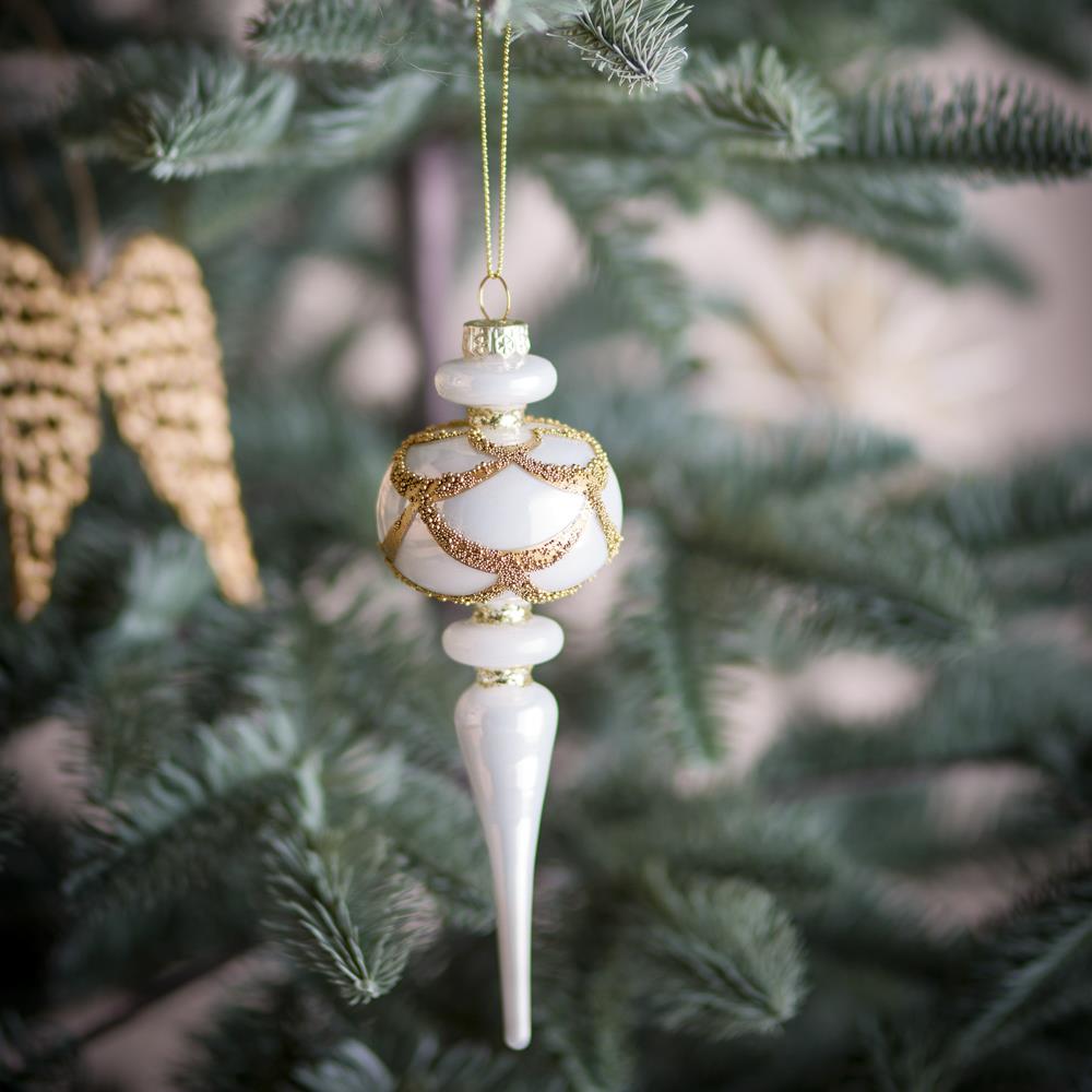 Bloomingville Hisar Baumschmuck aus Glas Weiß Weihnachtsanhänger mit Gold-Details