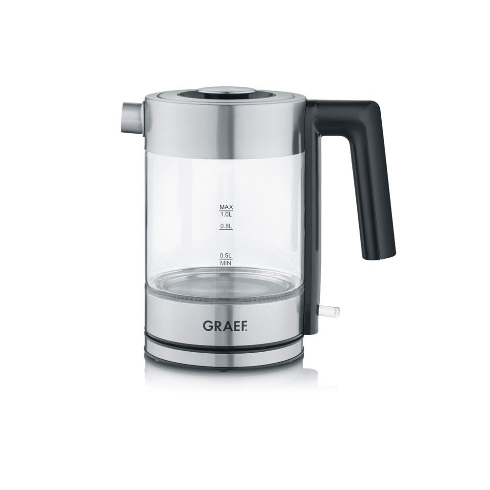 GRAEF Glas Wasserkocher WK300 1 Liter LED Beleuchtung Edelstahl drehbar Abnehmbarer Deckel | B-Ware