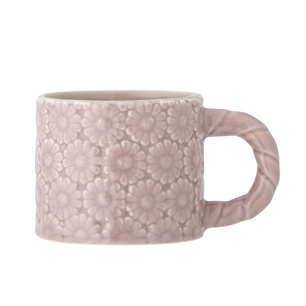 Bloomingville MINI Benji Tasse, Rosa mit Blumenverzierung, Steingut, Kindertasse, dänisches Design